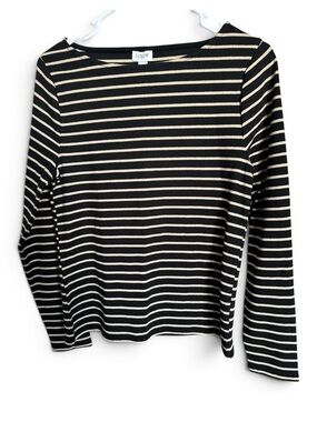 J.Crew Black & Gold Metallic Stripe Boat Neck Top Size Large NWT